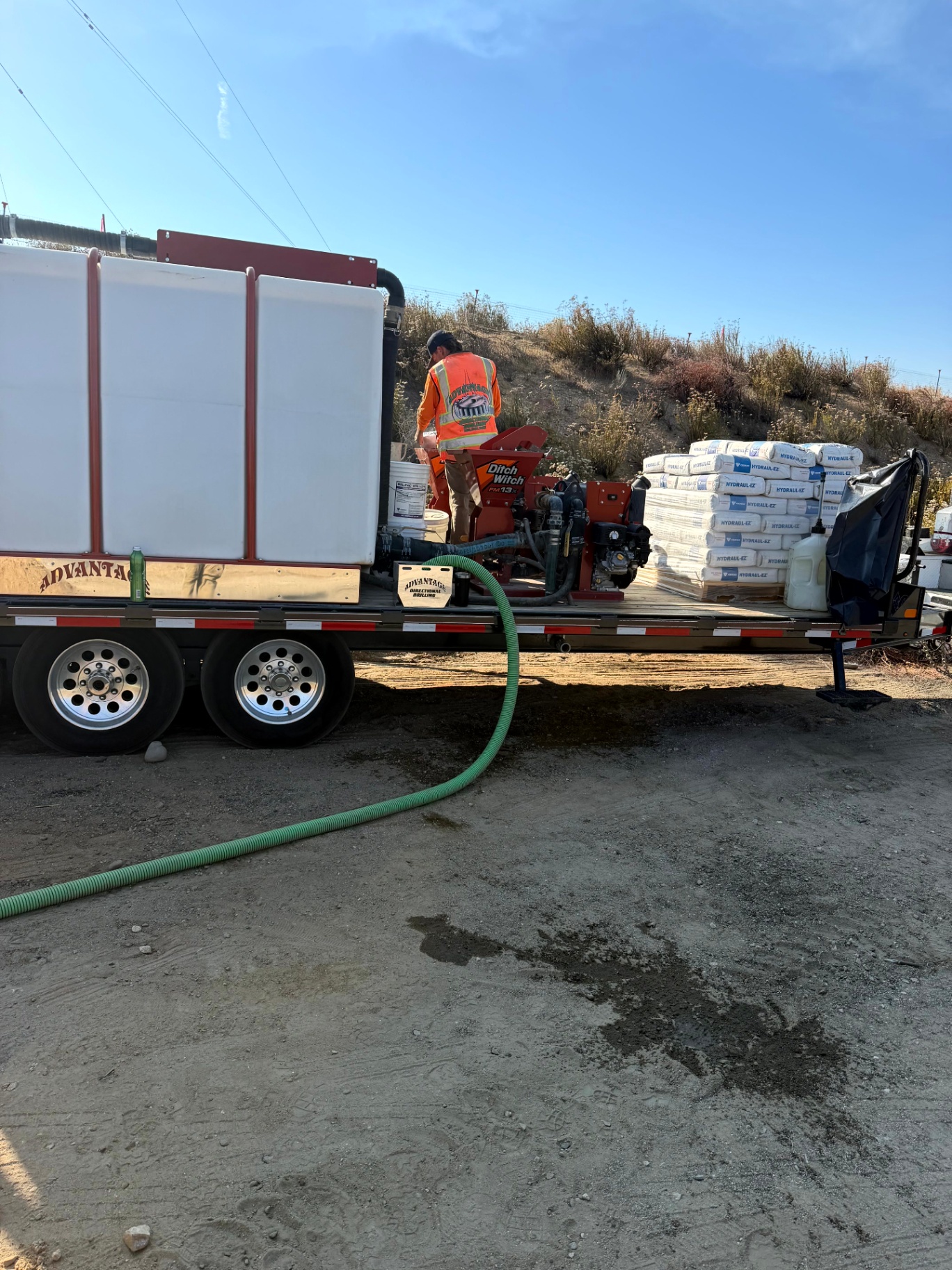 Mixing mud on the Advantage trailer — Oak Hills, CA job